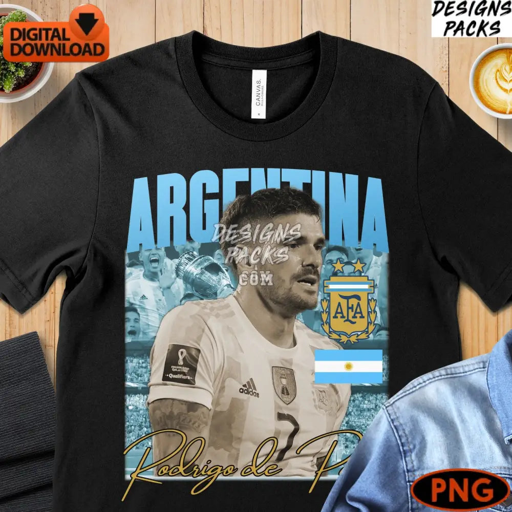 Argentina Soccer Star Rodrigo De Paul Digital Art Instant Download Png Sports