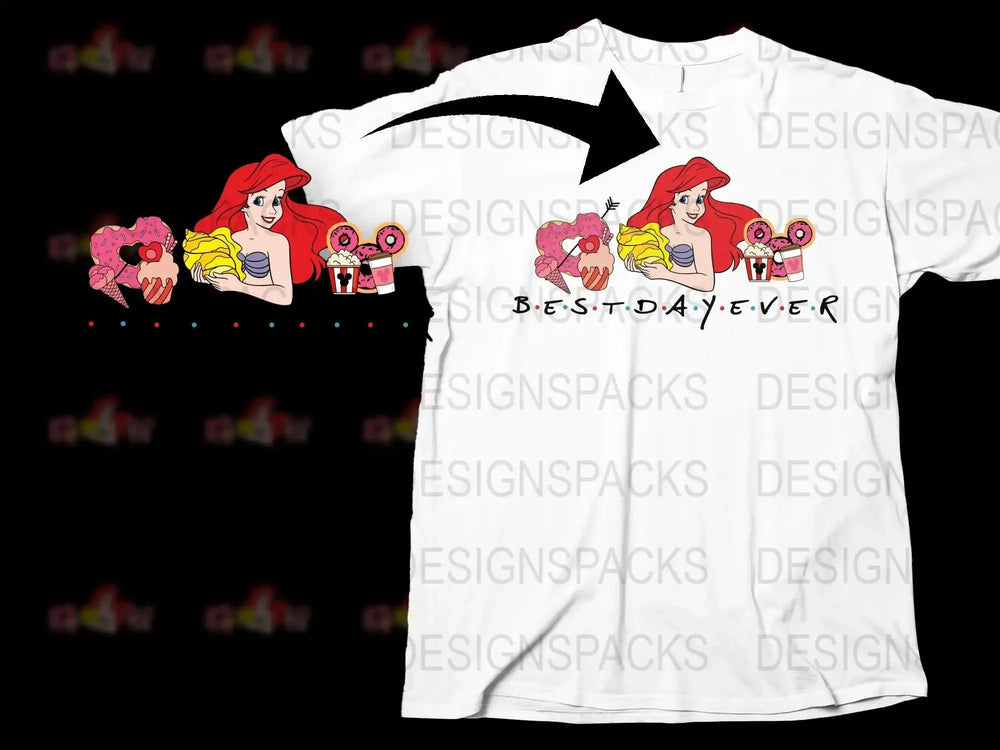Ariel Princess T-Shirt, Disney Inspired Tee, Best Day Ever, Little Mermaid Graphic, Summer Casual Wear, Family Trip Outfit