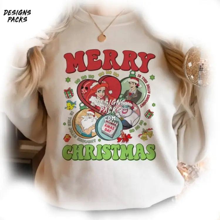 Ariel Princess Christmas Merry Cartoon The Little Mermaid Png Design