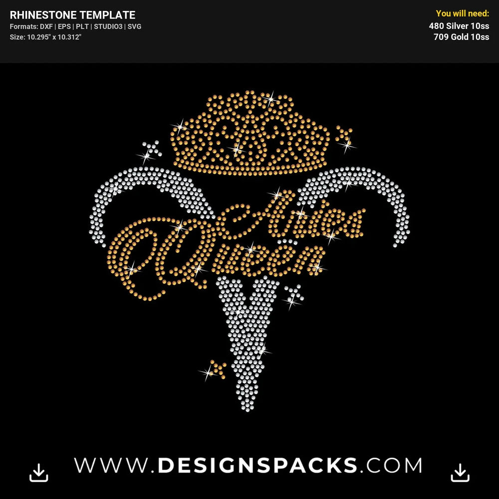 Aries Symbol Queen Crown Zodiac Rhinestone Digital Template