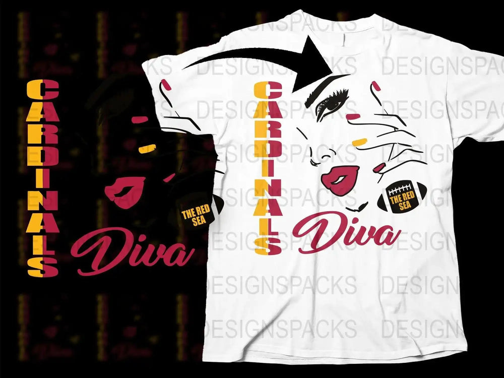 Cardinals Diva T-Shirt, Bold Graphic Tee, White Shirt with Red Logo, Trendy Sports Fan Apparel