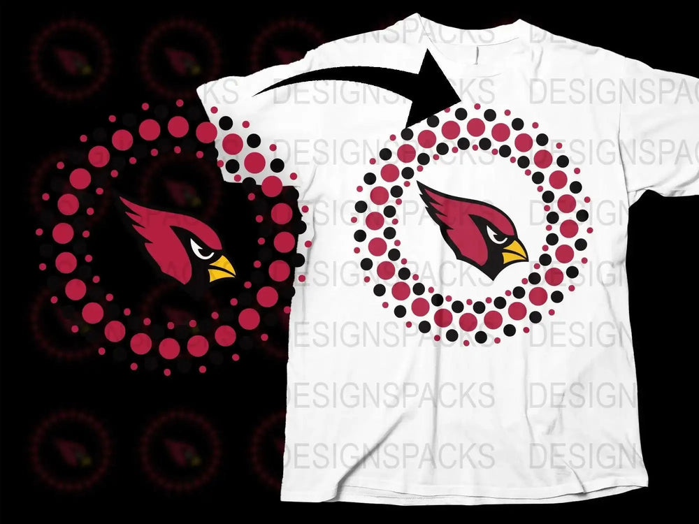 Arizona Cardinal Bird Graphic T-Shirt, Red Spiral Dot Design, Unisex Casual Wear Cotton Tee
