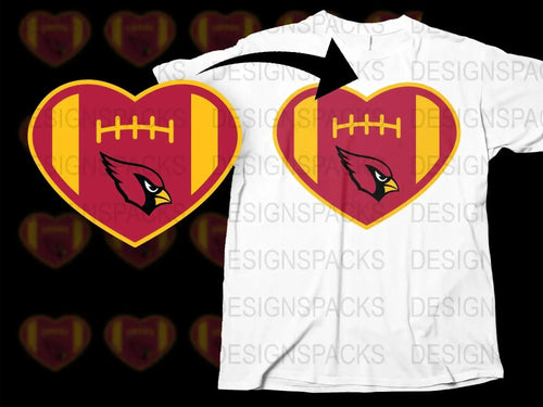 Football Heart T-Shirt, Red and Yellow Sports Love Tee, Casual Graphic Shirt for Game Day
