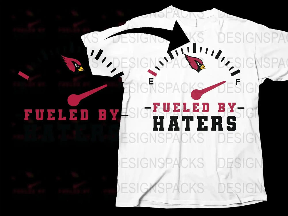 Fueled by Haters T-Shirt, Bold Graphic Tee, Sports Fan Shirt, Red and Black Bird Design, Unisex Fashion Top