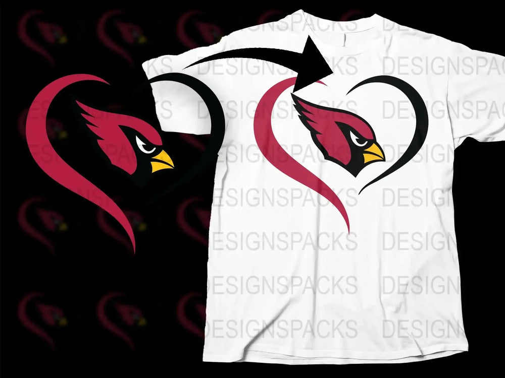 Arizona Cardinals Inspired T-Shirt, Graphic Heart Design, Unisex Football Fan Apparel, Full Print
