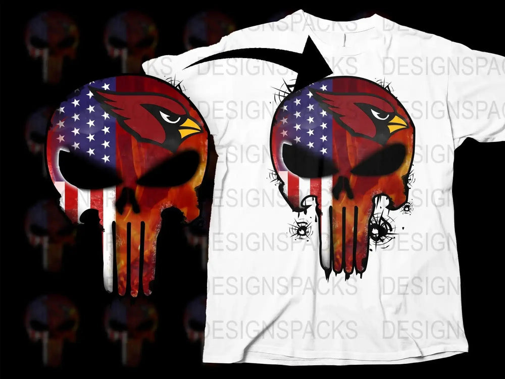 Arizona Cardinals Punisher Skull Graphic Png Digital Download
