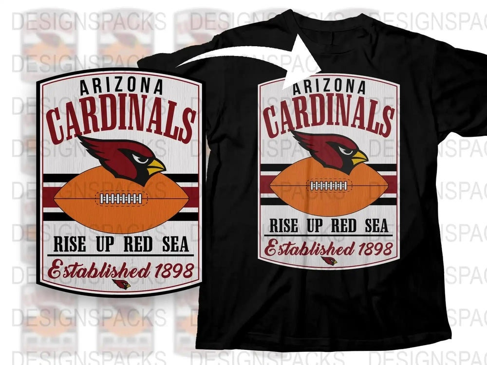 Arizona Cardinals T-Shirt Rise Up Red Sea NFL Team Graphic Tee Established 1898 Black Shirt