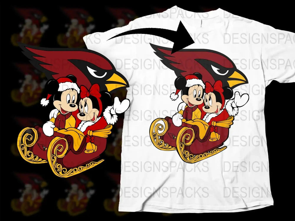 Arizona Cardinals Santa Mickey and Minnie Png Digital Download