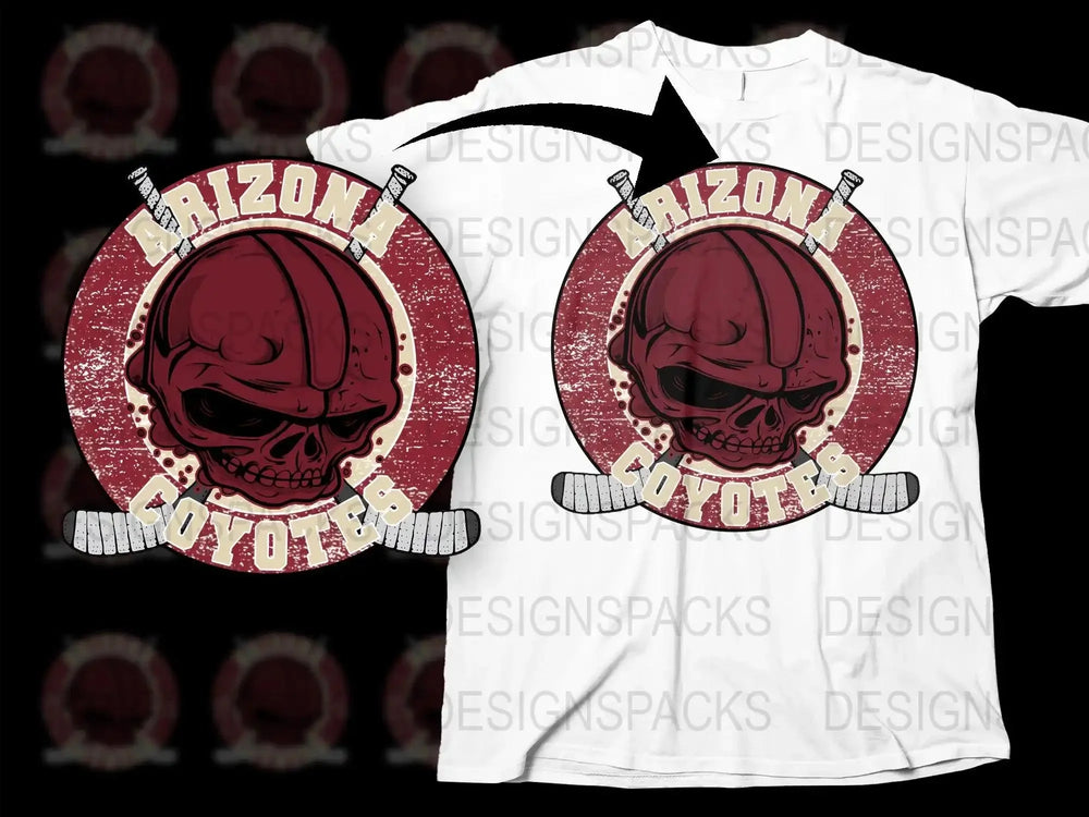 Arizona Coyotes Skull with Crossed Hockey Sticks Png Digital Download