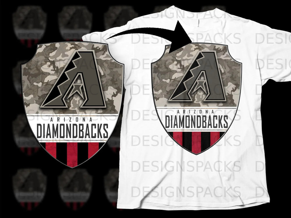 Arizona Diamondbacks logo on camouflage shield with red and black stripes.