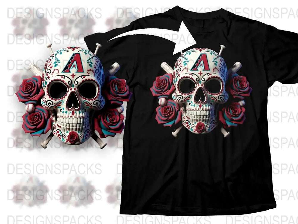 Gothic Skull T-Shirt with Floral Design, Sugar Skull and Roses, Black Tee, Unisex Graphic Shirt for Halloween and Day of the Dead