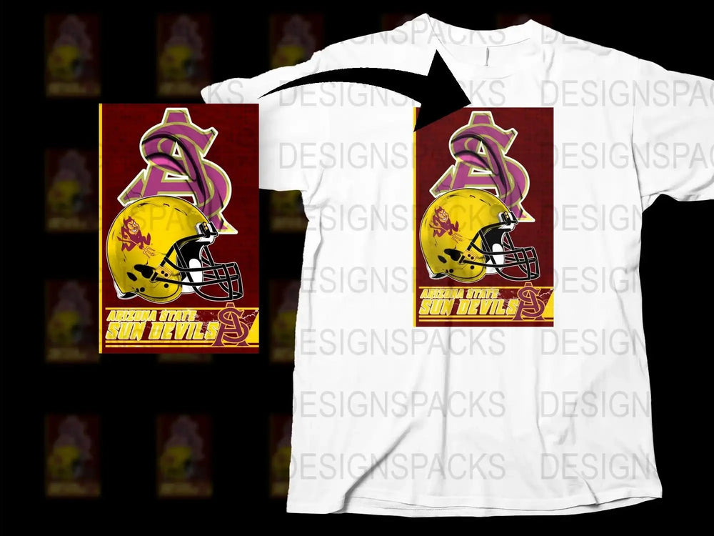 Arizona State Sun Devils Graphic T-Shirt, College Football Helmet Design, Maroon and Gold Tee