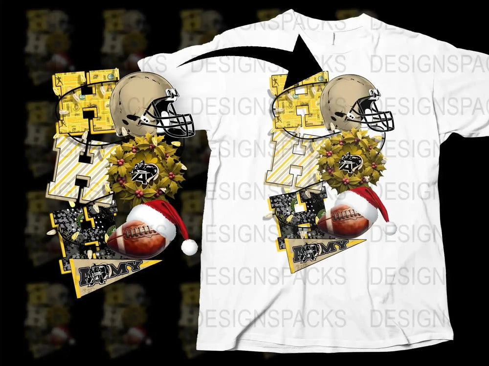 Army Football Helmet Christmas T-Shirt, Holiday Sports Fan Gift, Graphic Tee, Festive Apparel