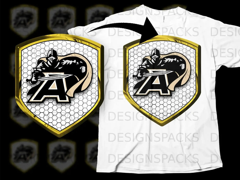 Bold Warrior Shield Emblem with Hexagon Pattern tee