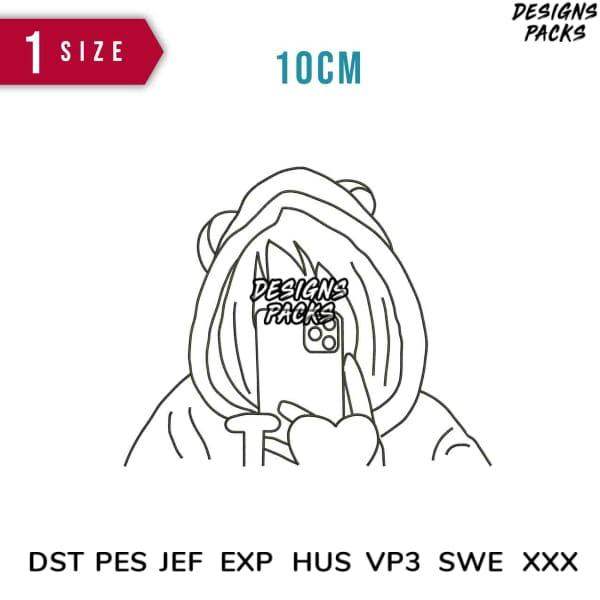 10cm embroidery design with hoodie and phone, available in DST PES JEF formats