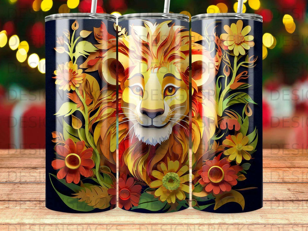 Artisan Lion & Flora Tumbler Digital Wrap Design