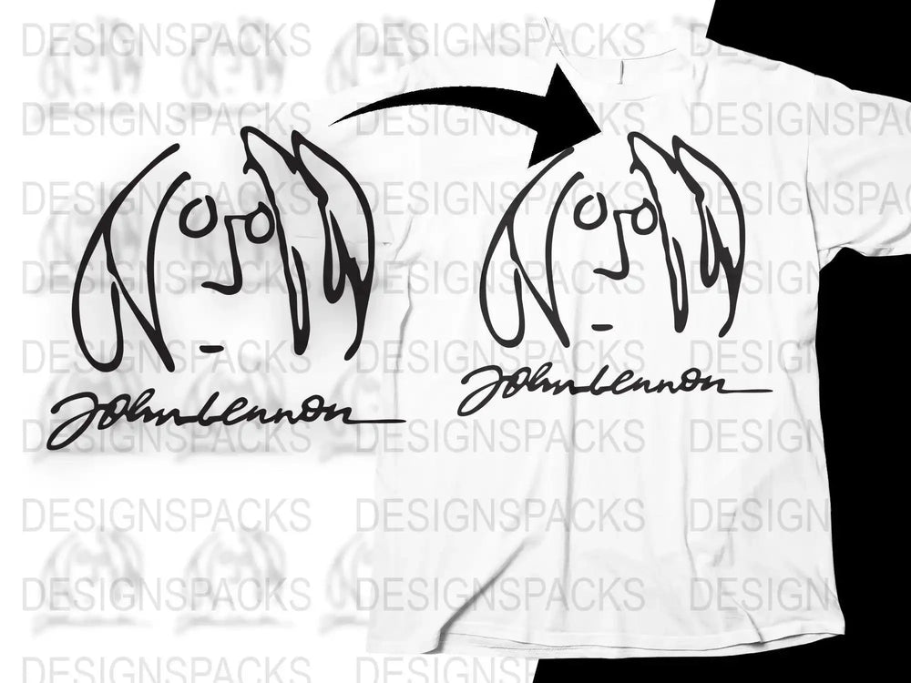 Artistic Black and White John Lennon Sketch Png Design Digital Download