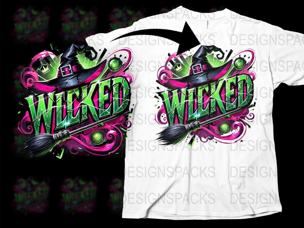 Wicked Witch Halloween T-Shirt, Unique Graphic Tee, Spooky Party Costume, Witch Hat and Broom Design, Vibrant Colors