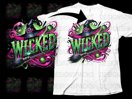 Wicked Witch Halloween T-Shirt, Unique Graphic Tee, Spooky Party Costume, Witch Hat and Broom Design, Vibrant Colors