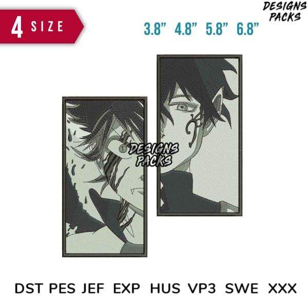 Anime character embroidery designs in 4 sizes, print-ready formats for DTG/DTF and tumbler wraps