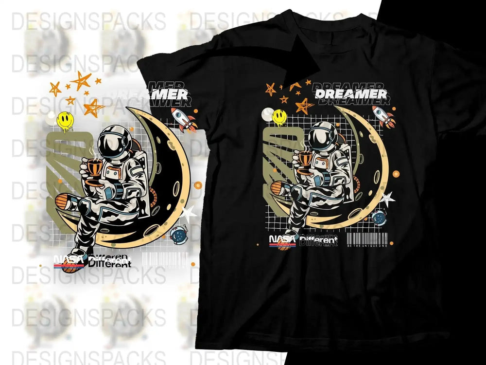 Astronaut Dreaming with Coffee on the Moon Png Digital Download