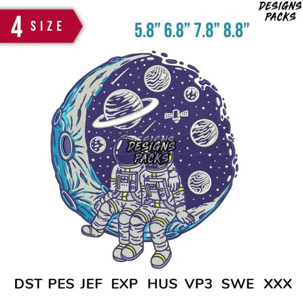 astronaut Enjoy Embroidery Design  5.8" 6.8" 7.8" 8.8"