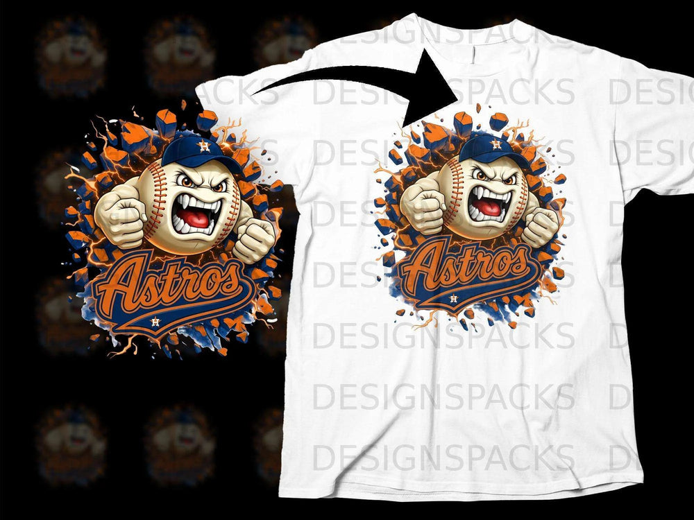 Aggressive Astros Mascot Baseball Graphic T-shirt