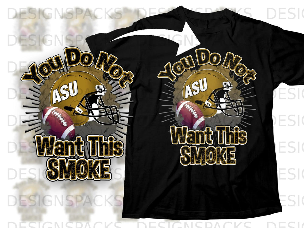 Black t-shirt with football helmet, footballs, and text.