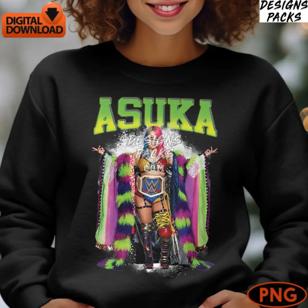 Asuka Wrestling Star Champion Vibrant Colors Instant Download Png