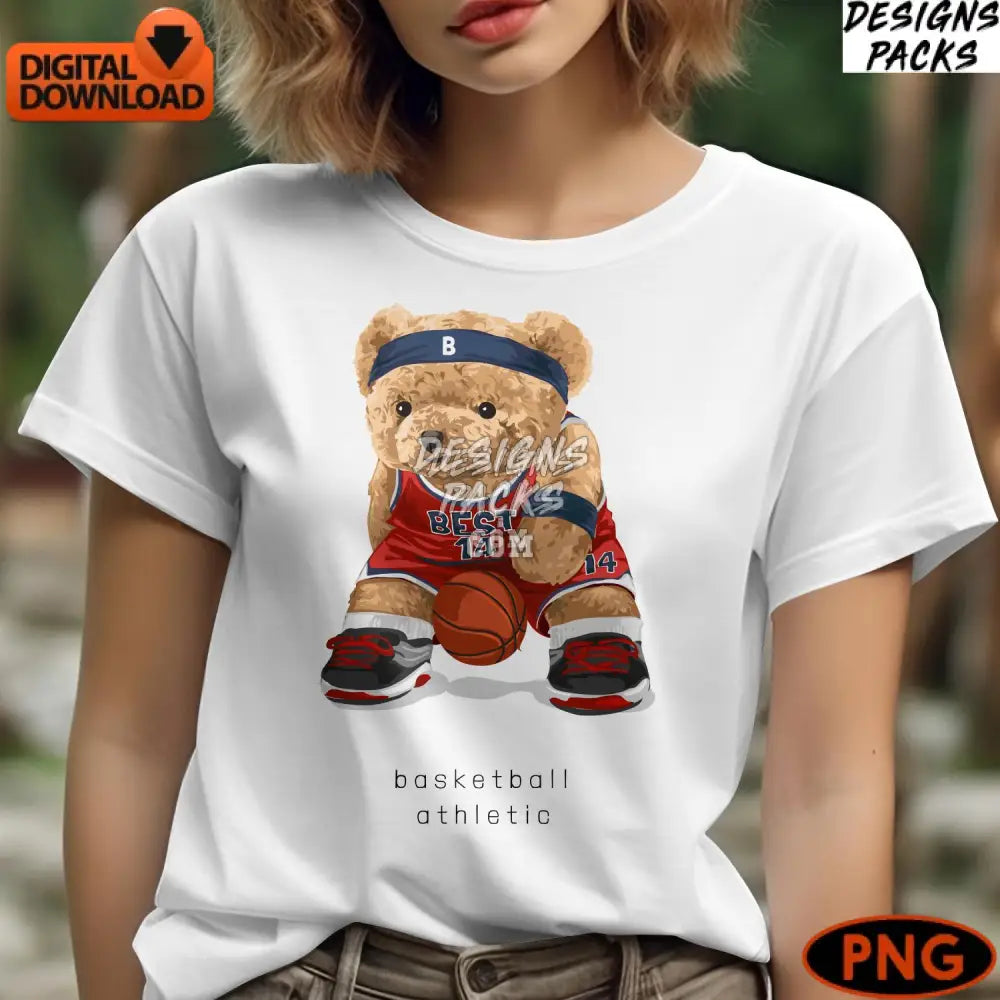 Athletic Teddy Bear Basketball Player Digital Art Cute Sports Illustration Png Download
