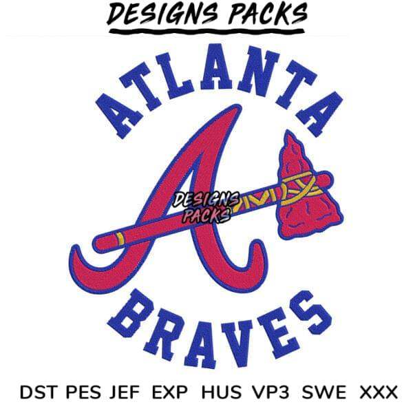 Atlanta Braves baseball team logo embroidery design in DST PES JEF formats for instant download