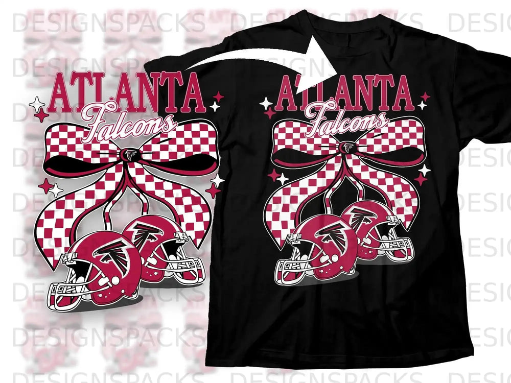 Atlanta Falcons Checker Bow and Helmets Graphic Tee