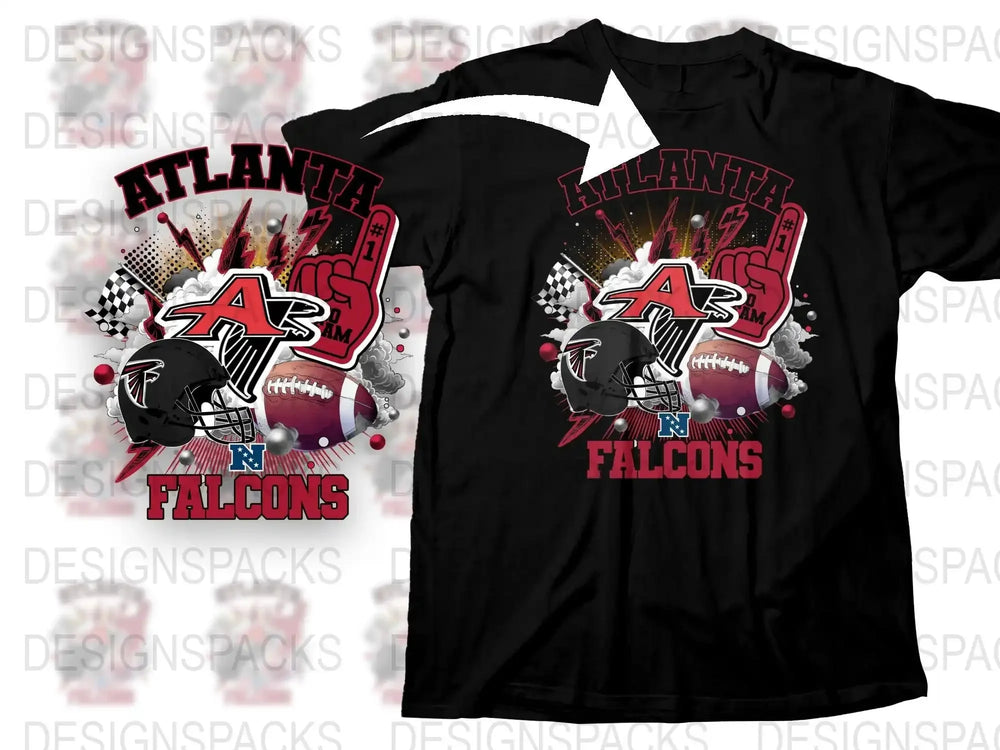 Atlanta Falcons Themed T-Shirt, Football Graphic Tee, Sports Fan Apparel, Black Cotton Shirt