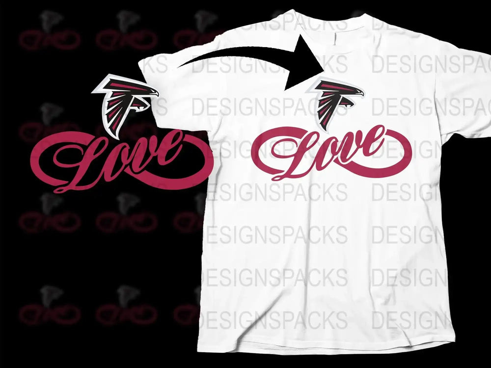 Atlanta Falcons Love T-Shirt, White Graphic Tee, Sports Fan Apparel, Football Team Support Shirt