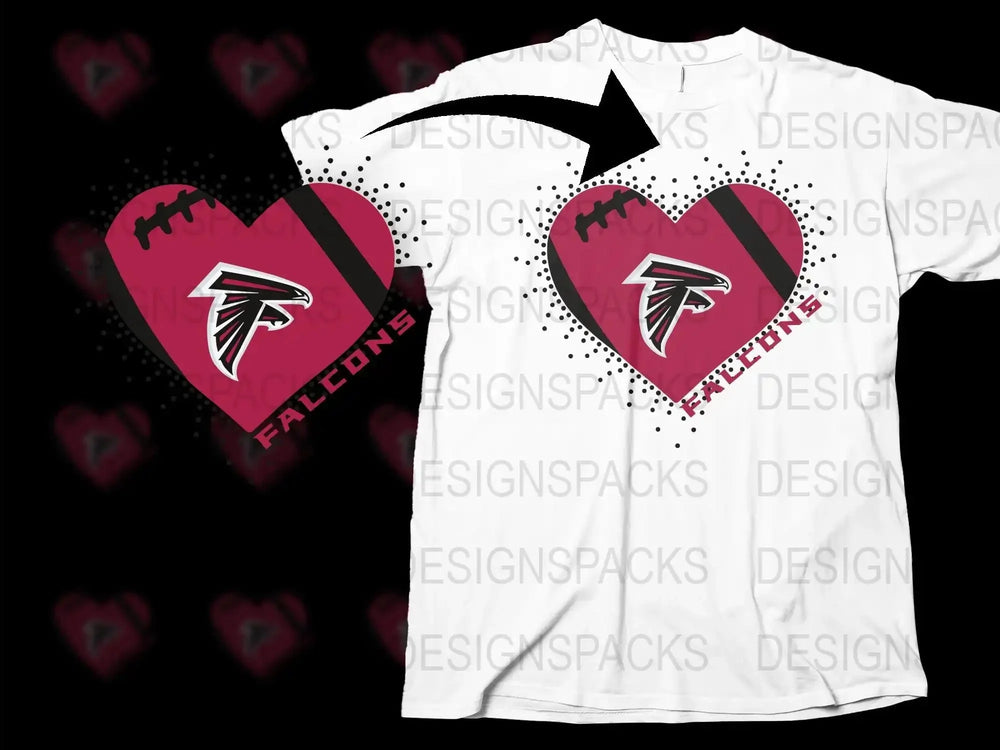 Atlanta Falcons Heart Design T-Shirt, Sports Fan Gift, Black and Red Graphic Tee, Casual Wear