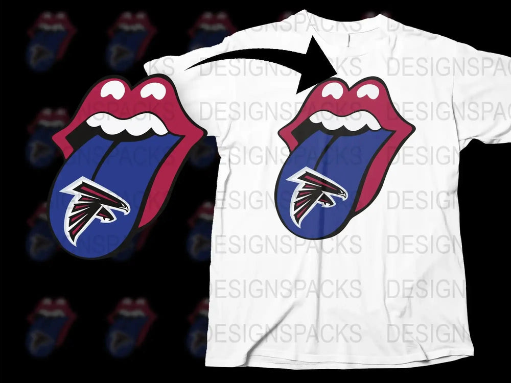 Rolling Stones Inspired Lips Tongue Logo Falcons Mashup T-Shirt, Unique Graphic Tee, Casual Wear, Fan Merchandise