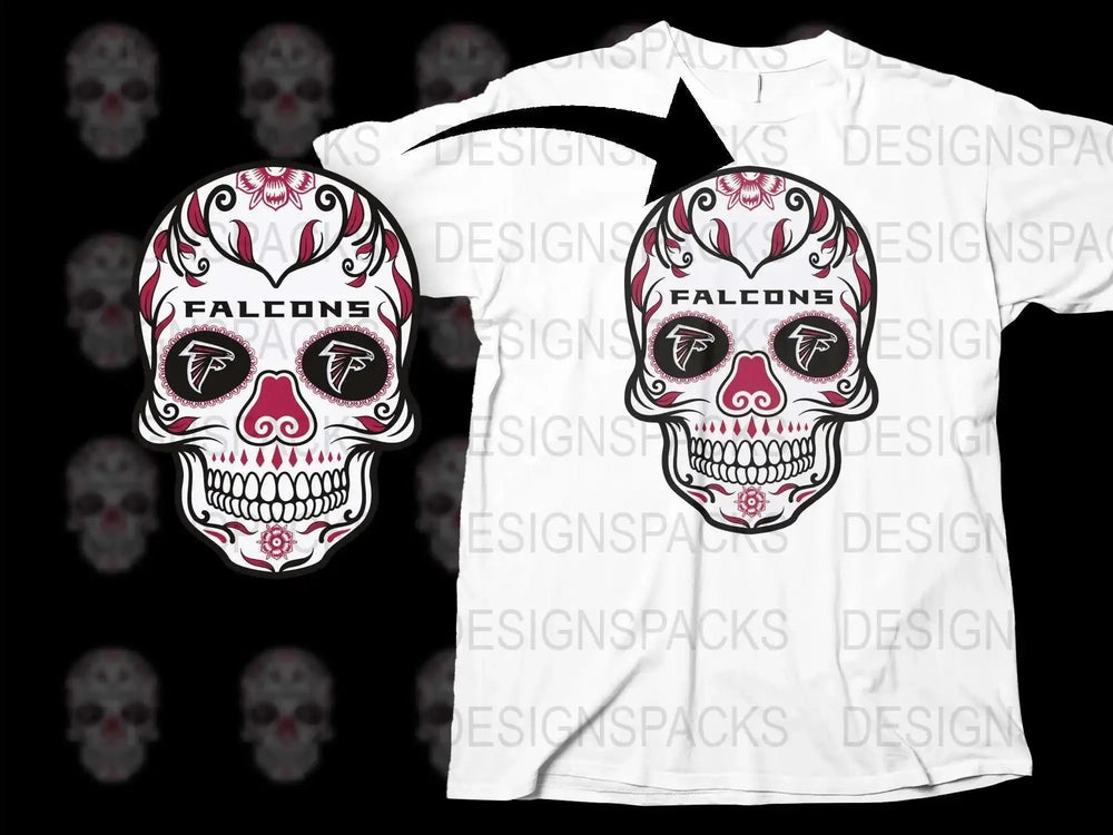Falcons Skull T-Shirt, White Graphic Tee, Men's Unique Skull Design Shirt, Red and Black, Stylish Sport Team Apparel
