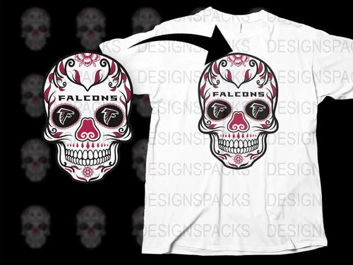 Falcons Skull T-Shirt, White Graphic Tee, Men's Unique Skull Design Shirt, Red and Black, Stylish Sport Team Apparel