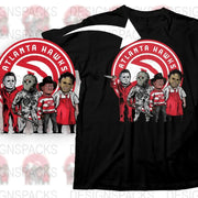 Atlanta Hawks Themed T-Shirt, Unique Horror Movie Characters Design, Basketball Fan Apparel
