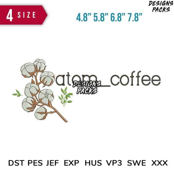 Cotton branch embroidery design in 4 sizes, compatible with DST PES JEF formats for instant download