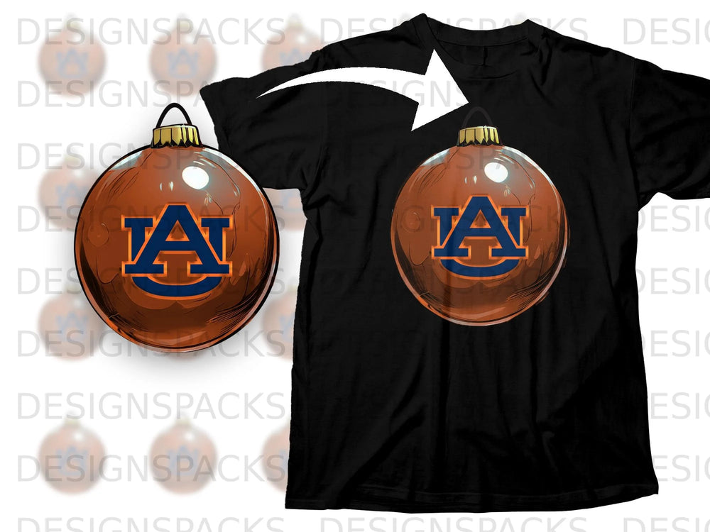 Black t-shirt with a brown ornament featuring the navy blue Auburn Tigers "AU" logo.