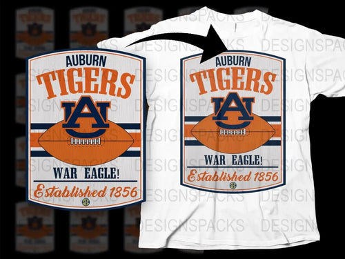 Auburn Tigers Football T-Shirt, War Eagle White Tee, Vintage College Apparel, Established 1856 Graphic Shirt