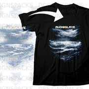 Black Audioslave t-shirt with stormy sea graphic and logo.
