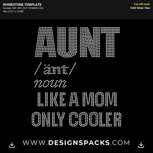 Aunt Life Family Apparel Graphic Rhinestone Digital Template