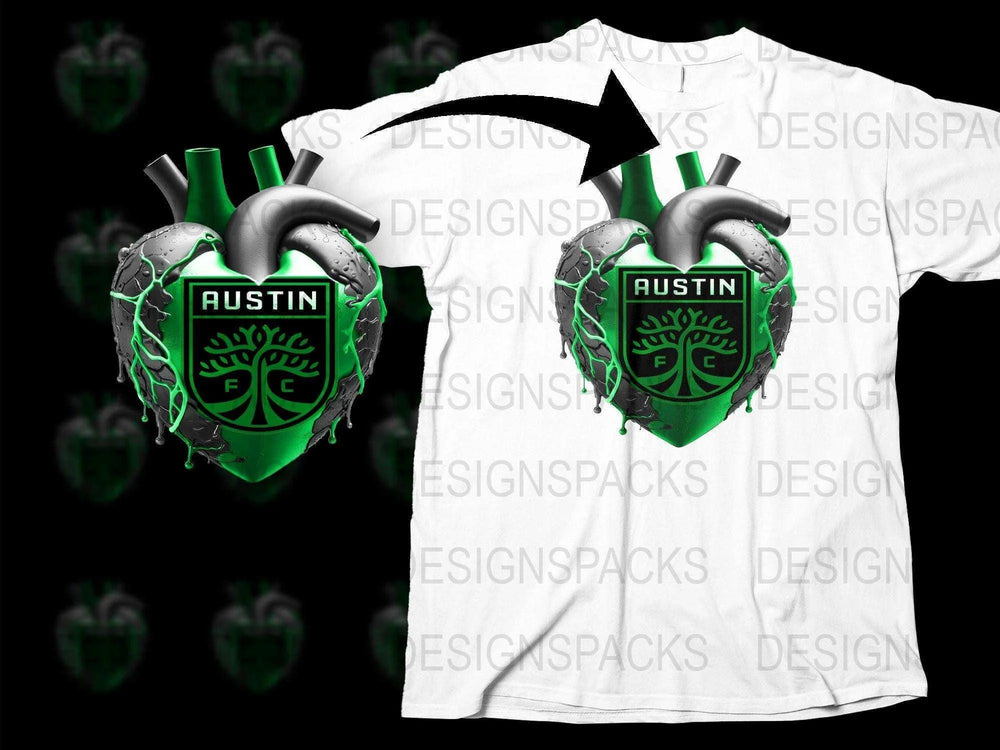 Austin FC Heart Design Unique Soccer Png Digital Download