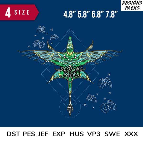 Dragonfly embroidery design in 4 sizes, print-ready formats for DTG, DTF, and tumbler wraps