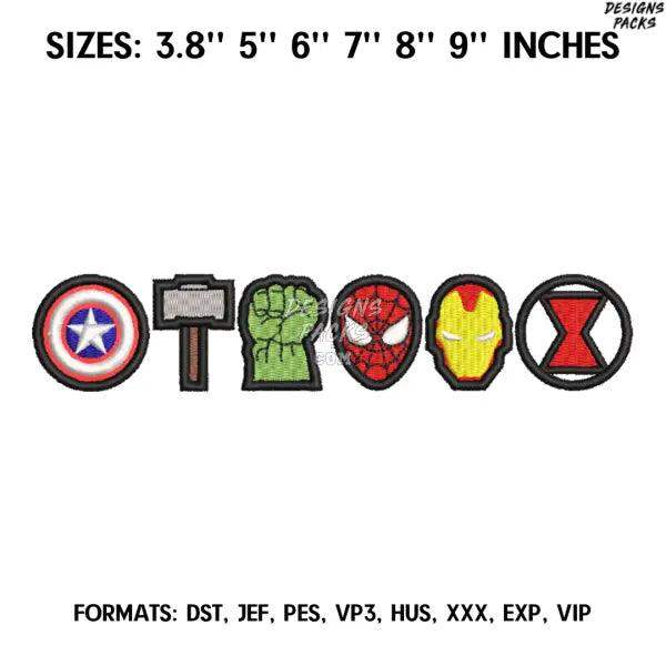 Avengers Embroidery Design File, Marvel Embroidery Design, Machine embroidery design, Anime Pes Design Brother