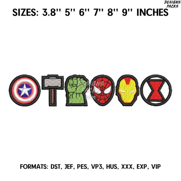 Avengers Embroidery Design File, Marvel Embroidery Design, Machine embroidery design, Anime Pes Design Brother