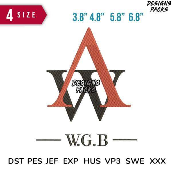 W.G.B embroidery design in 4 sizes, compatible with DST PES JEF formats for instant download