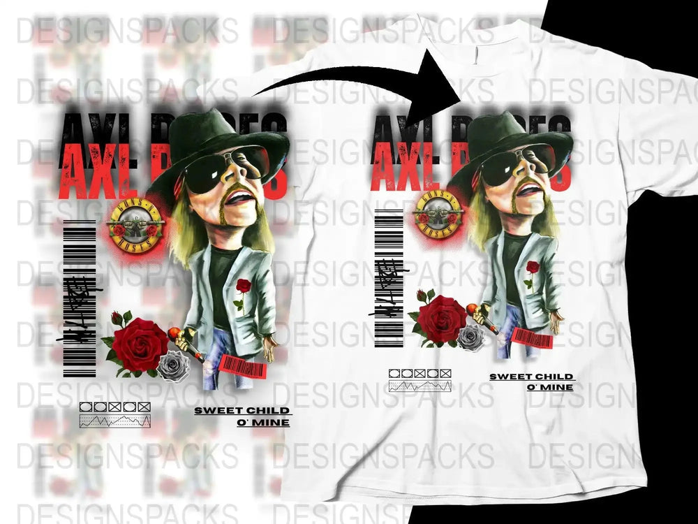 Axl Roses Sweet Child O' Mine Funny Rock Caricature Png Design Digital Download